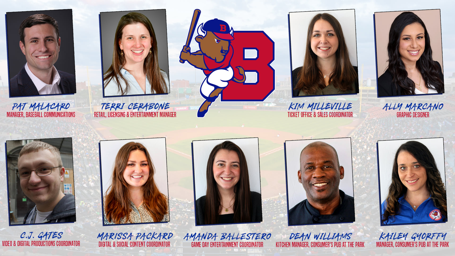 Graphic with photos of new Bisons associates