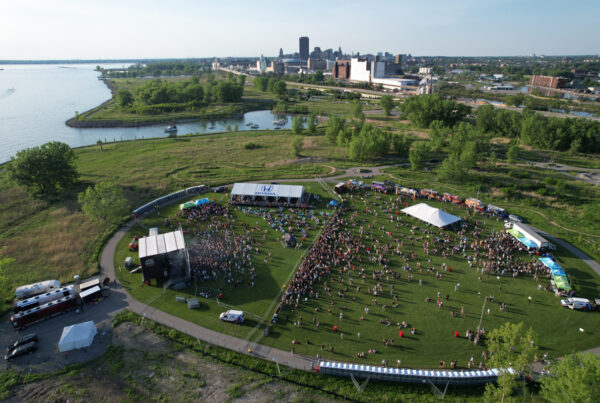 aerial view of concert at Outer Harbor