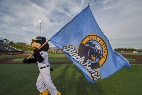 WVBB mascot runs with team flag