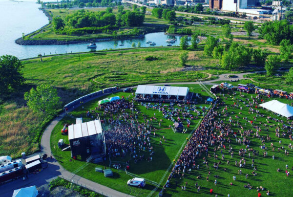 aerial view of concert at Outer Harbor
