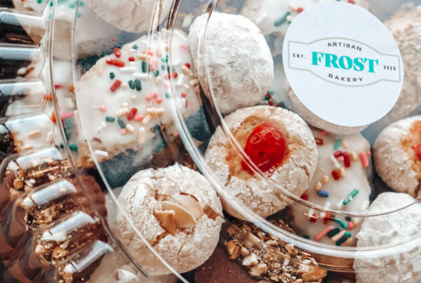 Italian cookies packaged in tray with Frost logo