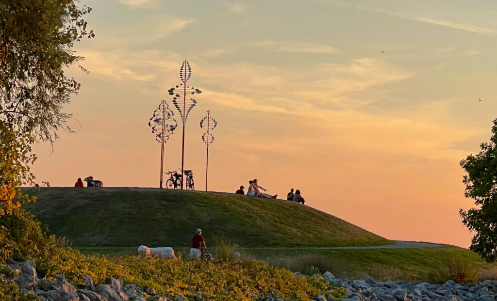 Wilkeson Pointe Wind Sculptures at sunset