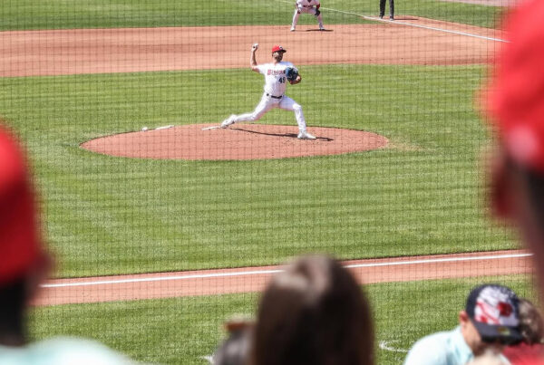 Buffalo Bisons pitcher mid-pitch