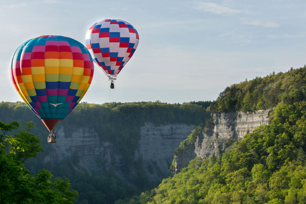 Hot air balloons over the gorge at Letchworth State Park