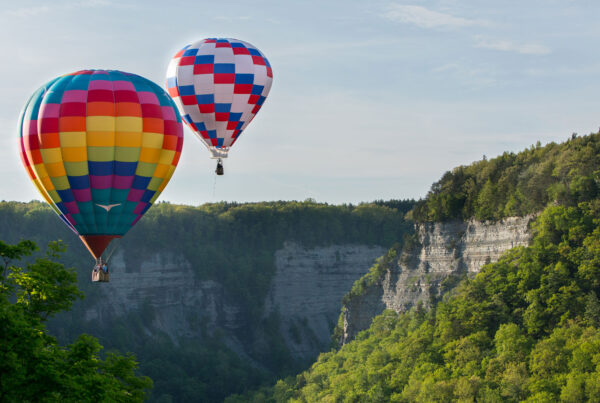 Hot air balloons over the gorge at Letchworth State Park