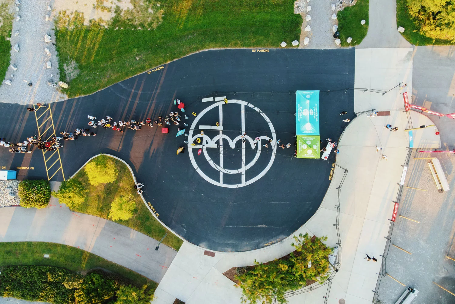 Aerial view of attendees entering Terminal B